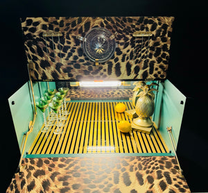 Leopard print cocktail cabinet with clock